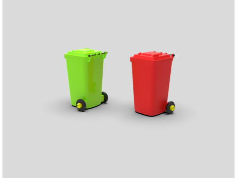 Wheeled Trash Bin with Lid 3D Print Model