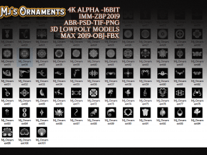 101 mjs ornaments4k alpha -16bit 3d lowpoly models abr-psd-tif-png max 2019-obj-fbx imm-zbp20 3D Model