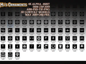 101 mjs ornaments4k alpha -16bit 3d lowpoly models abr-psd-tif-png max 2019-obj-fbx imm-zbp20 3D Model