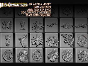 101 mjs ornaments4k alpha -16bit 3d lowpoly models abr-psd-tif-png max 2019-obj-fbx imm-zbp20 3D Model