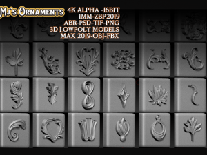 101 mjs ornaments4k alpha -16bit 3d lowpoly models abr-psd-tif-png max 2019-obj-fbx imm-zbp20 3D Model