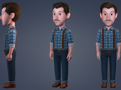 3D Stilize Çizgi Film Adam Tam Donanımlı Karakter 3D Model