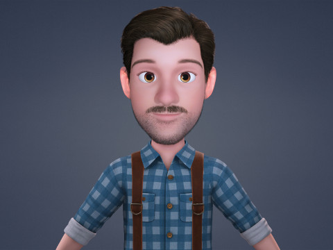 3D Stilize Çizgi Film Adam Tam Donanımlı Karakter 3D Model