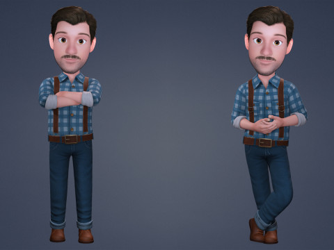 3D Stilize Çizgi Film Adam Tam Donanımlı Karakter 3D Model