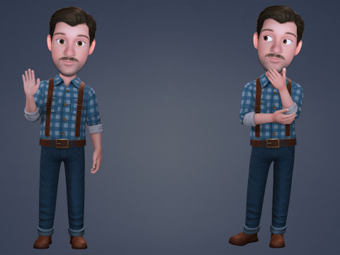 3D Stilize Çizgi Film Adam Tam Donanımlı Karakter 3D Model