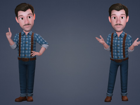 3D Stilize Çizgi Film Adam Tam Donanımlı Karakter 3D Model