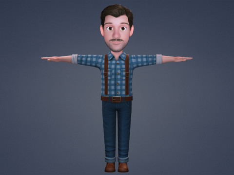 3D Stilize Çizgi Film Adam Tam Donanımlı Karakter 3D Model