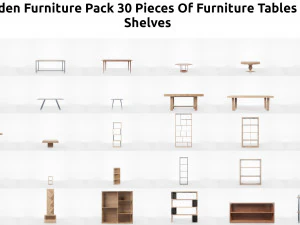 paket furnitur kayu poli rendah Model 3D