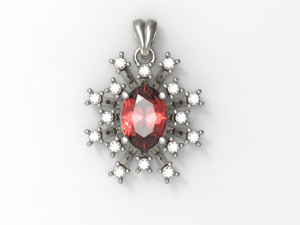 pendant with red central stone and outer diamonds Modèles 3D en vedette