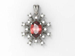 pendant with red central stone and outer diamonds 3D Print Model