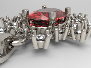 pendant with red central stone and outer diamonds Modèles 3D en vedette