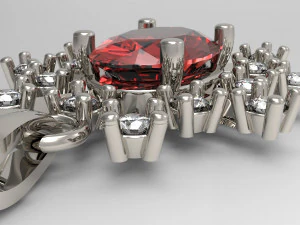 pendant with red central stone and outer diamonds 3D Print Model