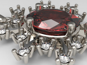pendant with red central stone and outer diamonds Modèles 3D en vedette