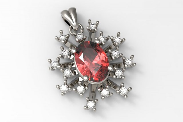 pendant with red central stone and outer diamonds Modèles 3D en vedette .c4d .max .obj .3ds .fbx .stl .blend 