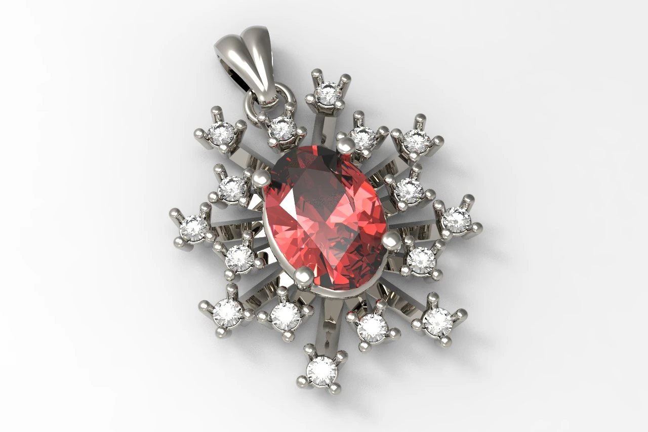 pendant with red central stone and outer diamonds 3D Print Model .c4d .max .obj .3ds .fbx .stl .blend