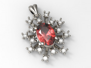 pendant with red central stone and outer diamonds Modello di stampa 3D