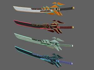futuristic sci-fi sword pack - 4 swords with distinct designs low-poly s 3D Model