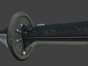 &eacute;p&eacute;e de samoura&iuml; 4 - lame en acier sombre scifi low-poly Modèle 3D