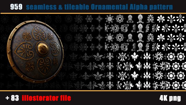 959 seamless and tileable Ornamental Alpha patterns 83 Adobe illustrator file CG Texturen .c4d .max .obj .3ds .fbx .stl .blend 