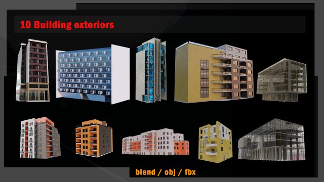 10 Building exteriors Modèle 3D .c4d .max .obj .3ds .fbx .stl .blend 