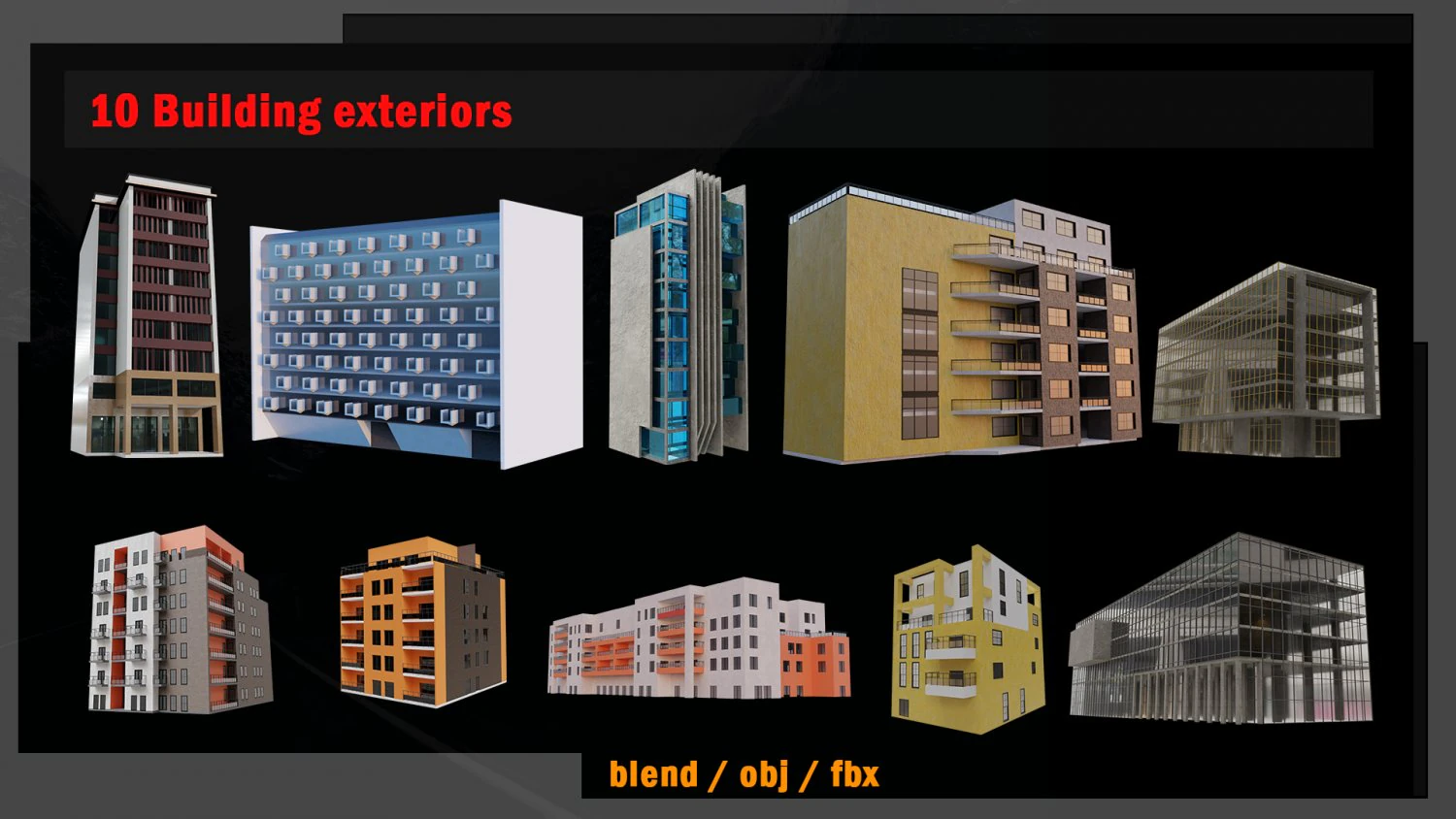 10 Building exteriors 3D Model .c4d .max .obj .3ds .fbx .stl .blend 