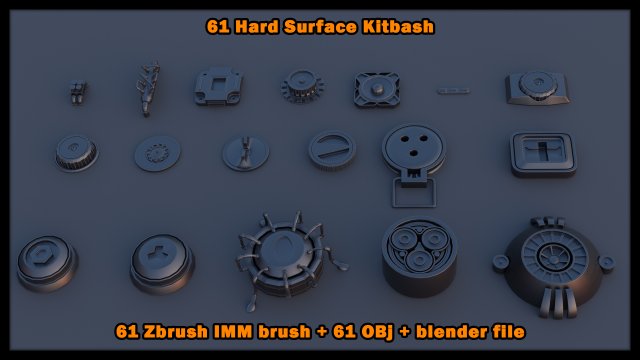 61 Hardsurface IMM brush OBJ blend files 3D Model .c4d .max .obj .3ds .fbx .stl .blend 