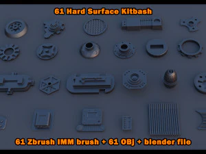 61 Hardsurface IMM brush OBJ blend files 3D Model