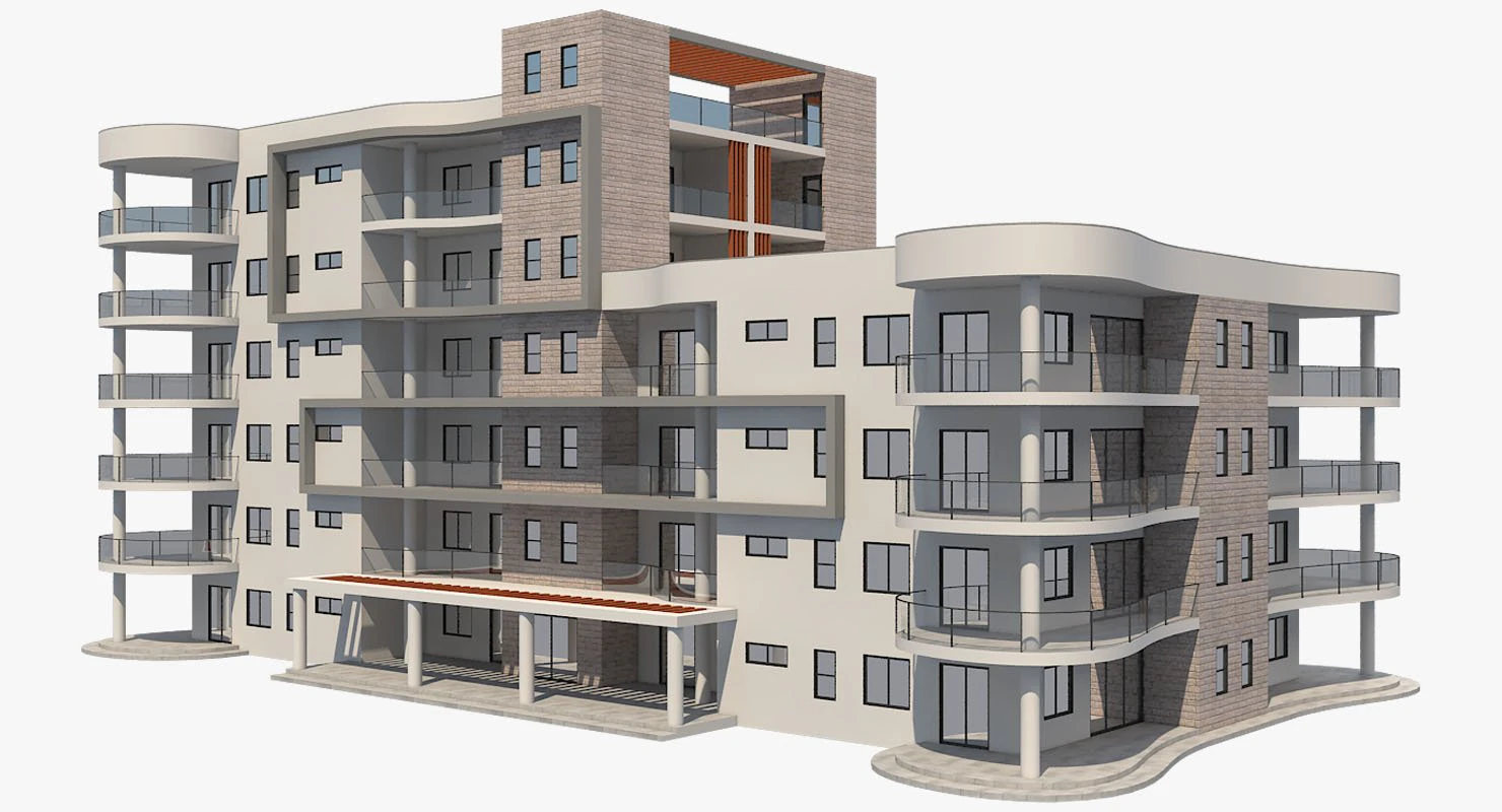 apartment building 6 3D Model .c4d .max .obj .3ds .fbx .stl .blend 