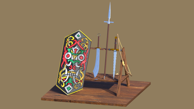 Weapons racks and traditional weapons aset Modelo 3D .c4d .max .obj .3ds .fbx .stl .blend 