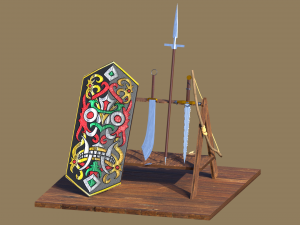 Weapons racks and traditional weapons aset 3Dモデル