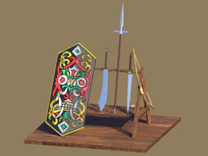 무기 선반 및 전통 무기 자산 3D 모델