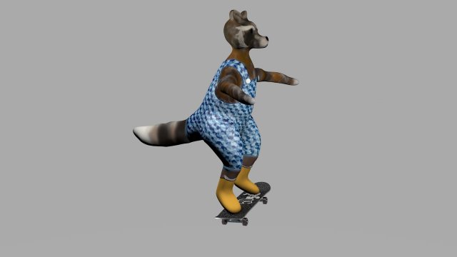 raccoon on a skateboard 3D Model .c4d .max .obj .3ds .fbx .stl .blend