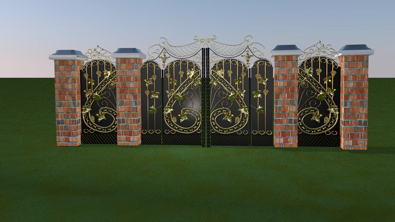golden wrought iron gates 3D Model .c4d .max .obj .3ds .fbx .stl .blend 