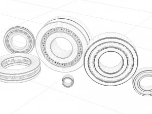 a set of ball and roller bearings of different designs 3D Model