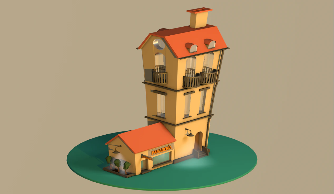 low poly house bakery 3D Model .c4d .max .obj .3ds .fbx .stl .blend