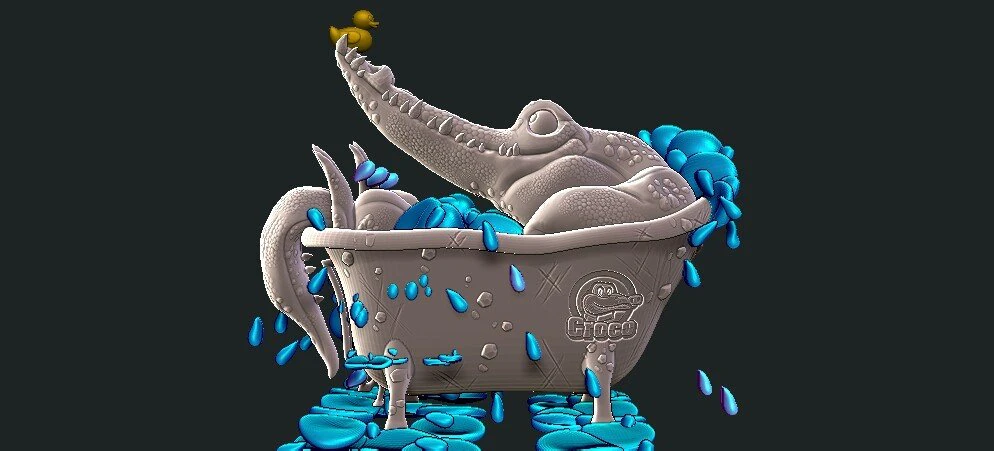 croco in the bathroom 3D Print Model .c4d .max .obj .3ds .fbx .stl .blend 
