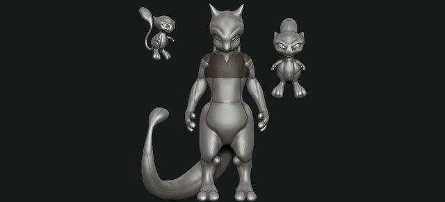 mew and mewtwo fan art Model do druku 3D .c4d .max .obj .3ds .fbx .stl .blend 