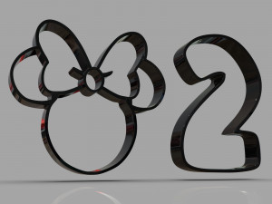 minnie and number 2 cookie cutter 3D 프린트 모델