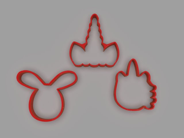 cookie cutter unicorns and rabbit pack 3D 모델 .c4d .max .obj .3ds .fbx .stl .blend 