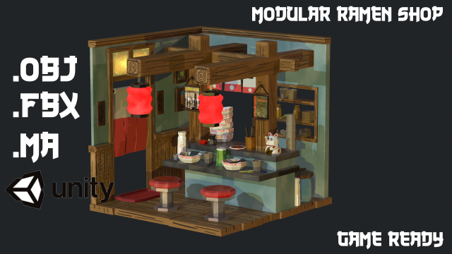 modular ramen shop game ready 3D Model .c4d .max .obj .3ds .fbx .stl .blend