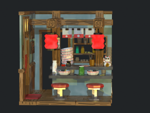modular ramen shop game ready 3D Model