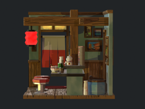 modular ramen shop game ready 3D Model