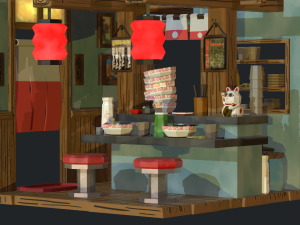 modular ramen shop game ready 3D Model