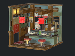 modular ramen shop game ready 3D Model
