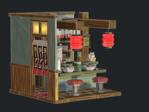 modular ramen shop game ready 3D Model
