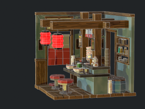 modular ramen shop game ready 3D Model