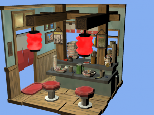 modular ramen shop game ready 3D Model