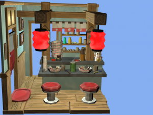 modular ramen shop game ready 3D Model