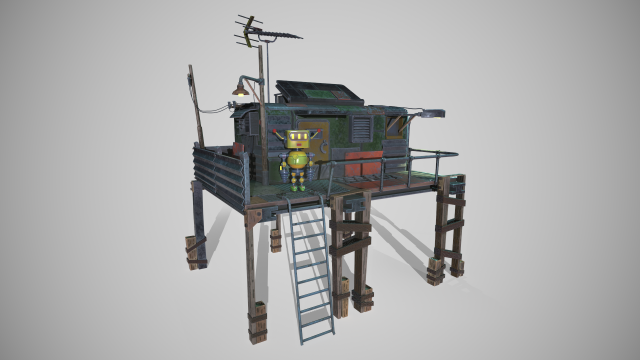 The Robot and his Shack 3D-Modell .c4d .max .obj .3ds .fbx .stl .blend 