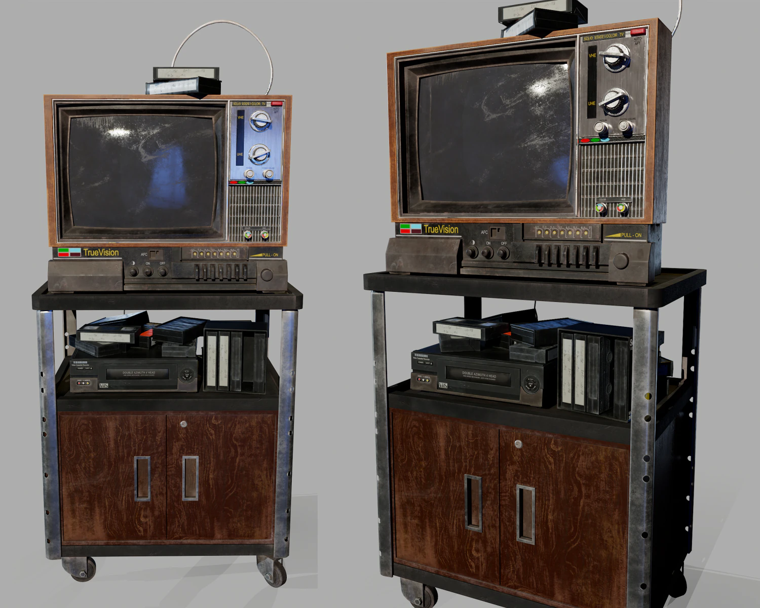 Old Television and VHS Set 3D Model .c4d .max .obj .3ds .fbx .stl .blend 